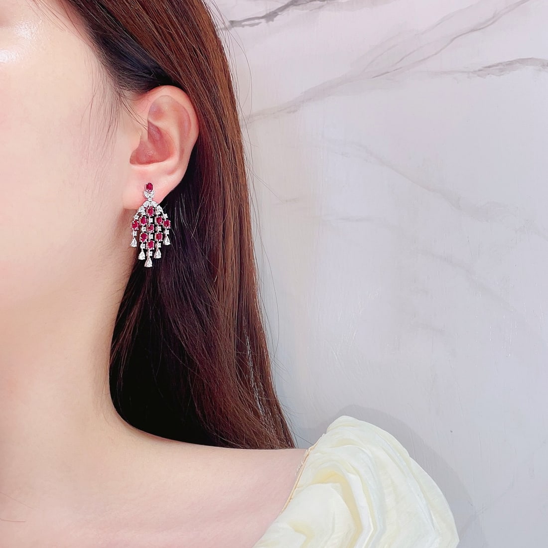 14k Gold 6.40 Ctw Natural Ruby & Diamond Earrings - 2
