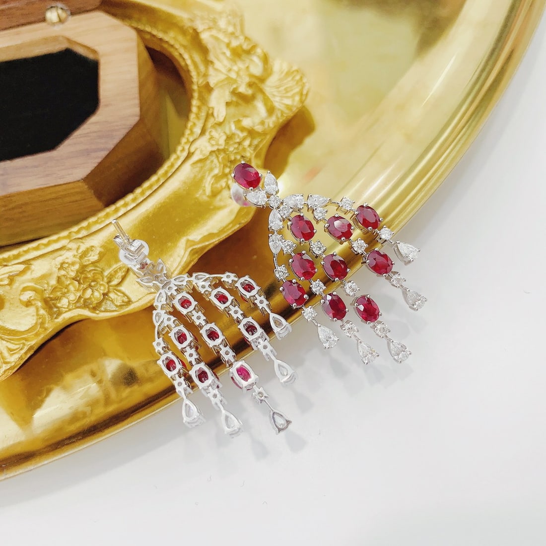 14k Gold 6.40 Ctw Natural Ruby & Diamond Earrings - 4