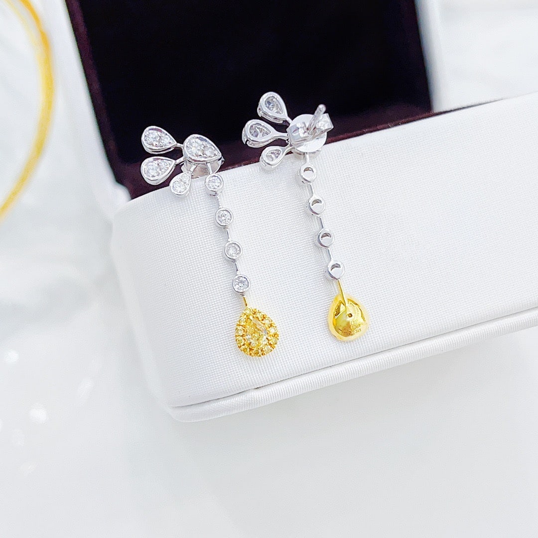 14k Gold 0.68 Ctw Natural Yellow Diamond & Diamond Earrings - 3
