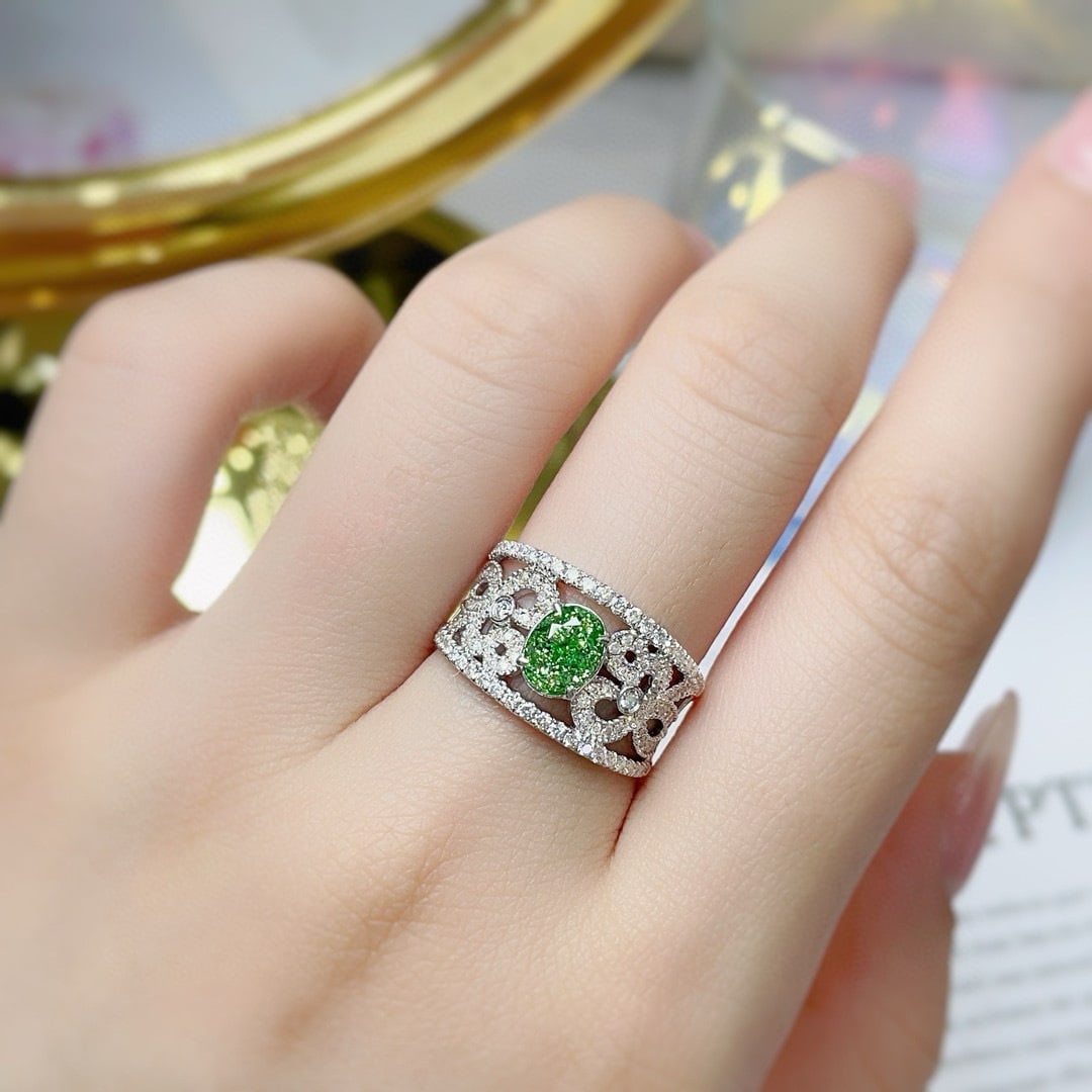 14k Gold 1.51 Ctw Natural Green Diamond & Diamond Ring - 3
