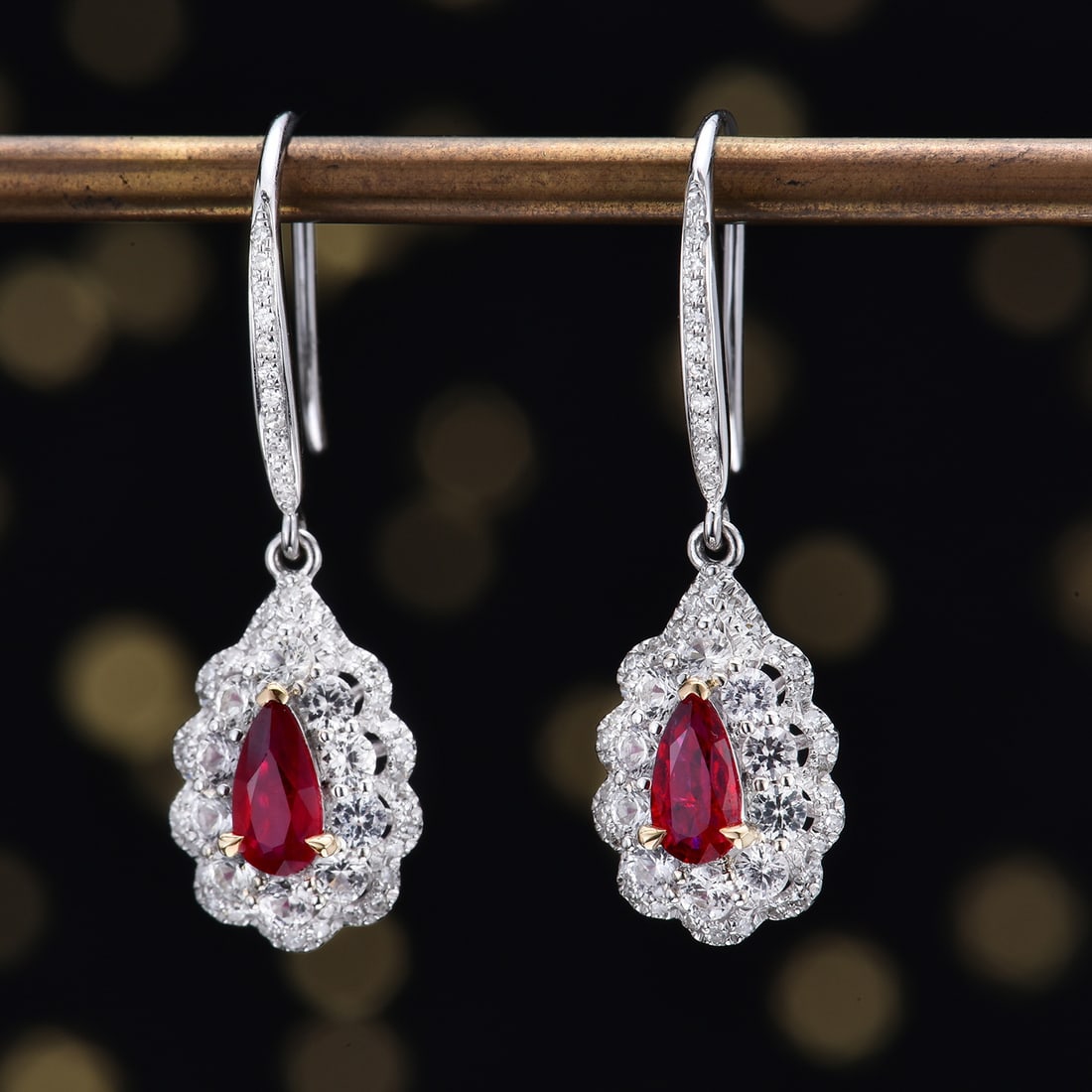 14k Gold 0.80 Ctw Natural Ruby & Diamond Earrings - 2
