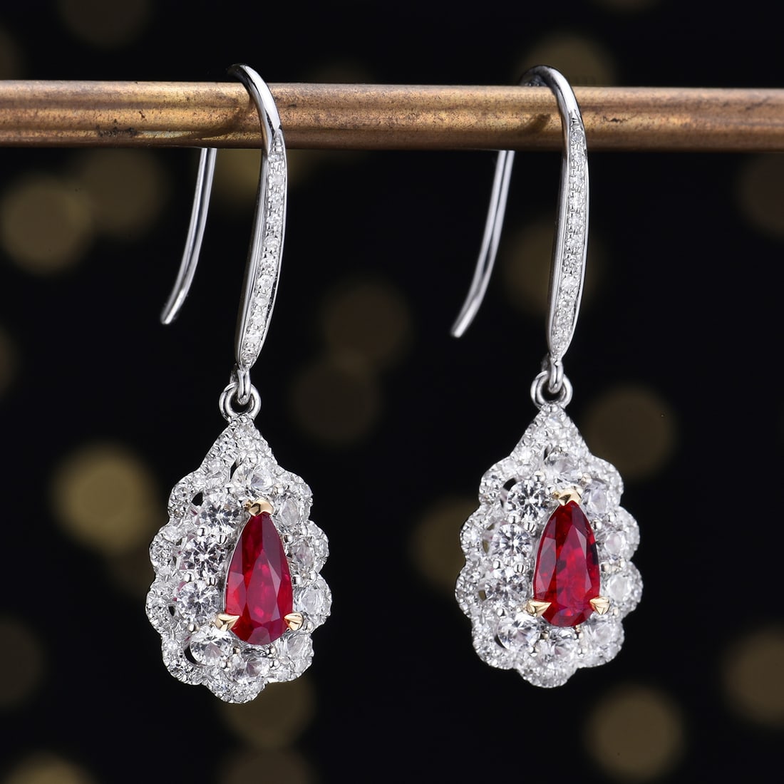 14k Gold 0.80 Ctw Natural Ruby & Diamond Earrings - 3