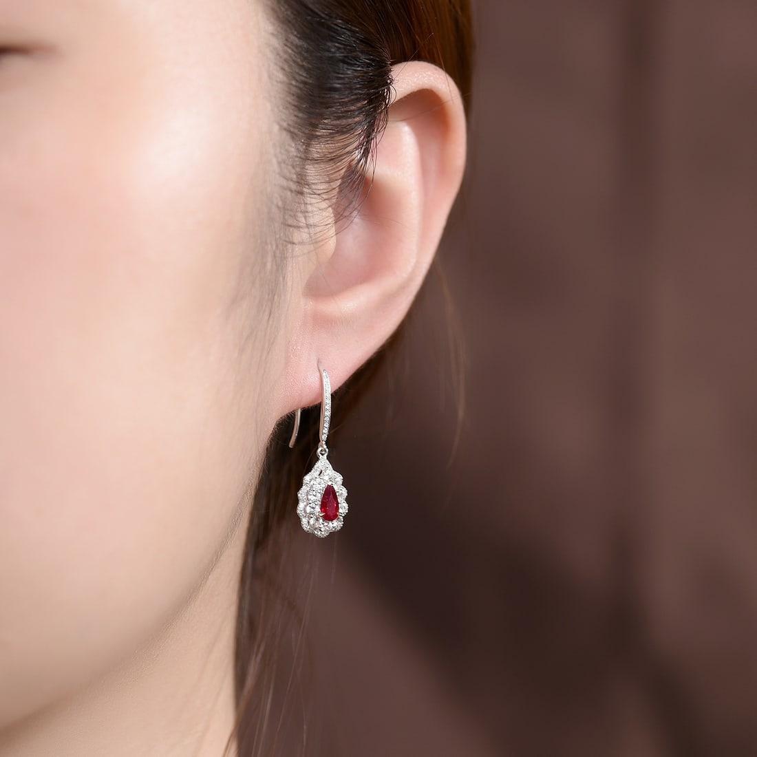 14k Gold 0.80 Ctw Natural Ruby & Diamond Earrings - 5