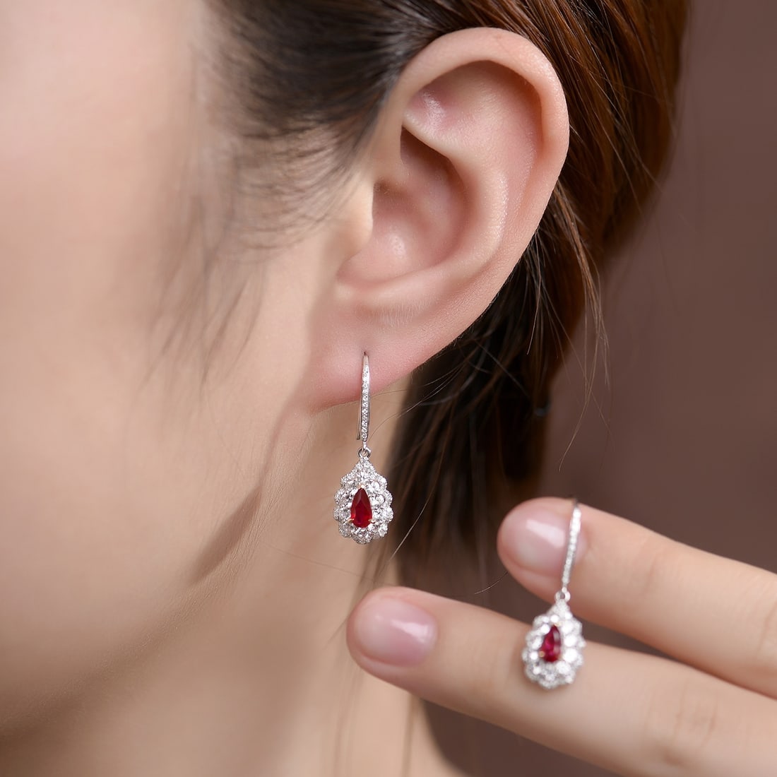 14k Gold 0.80 Ctw Natural Ruby & Diamond Earrings - 6