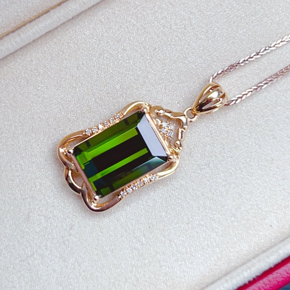 14k Gold 4.05 Ctw Natural Tourmaline & Diamond Pendant( Without Chain ) - 4