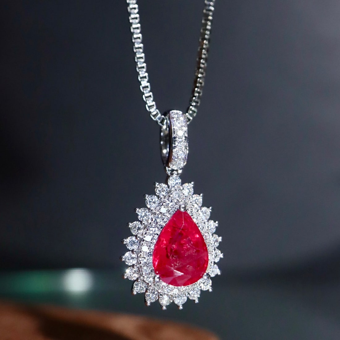 14k Gold 1.32 Ctw Natural Ruby & Diamond Pendant( Without Chain ) - 2