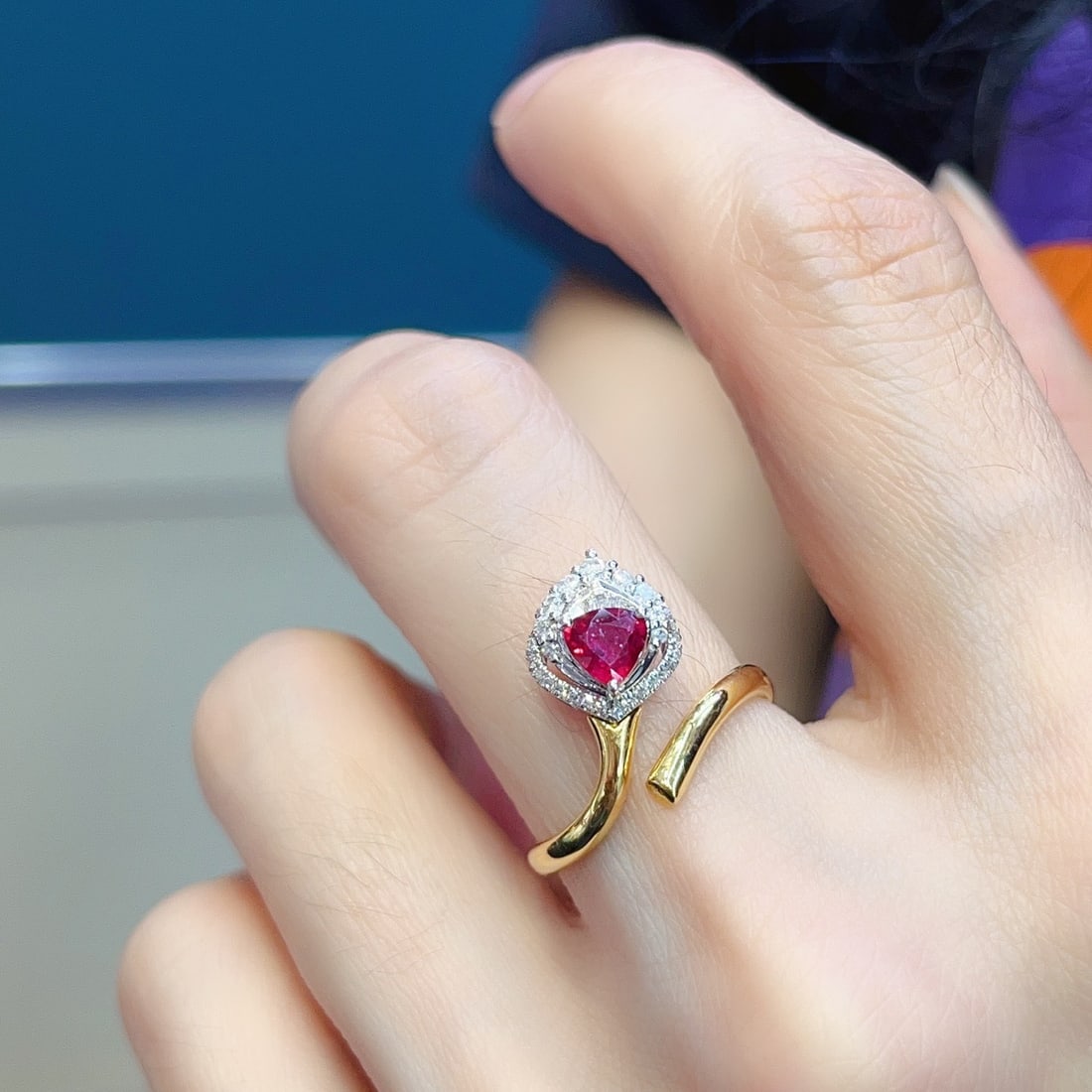 14k Gold 0.45 Ct Natural Ruby & Diamond Ring - 6