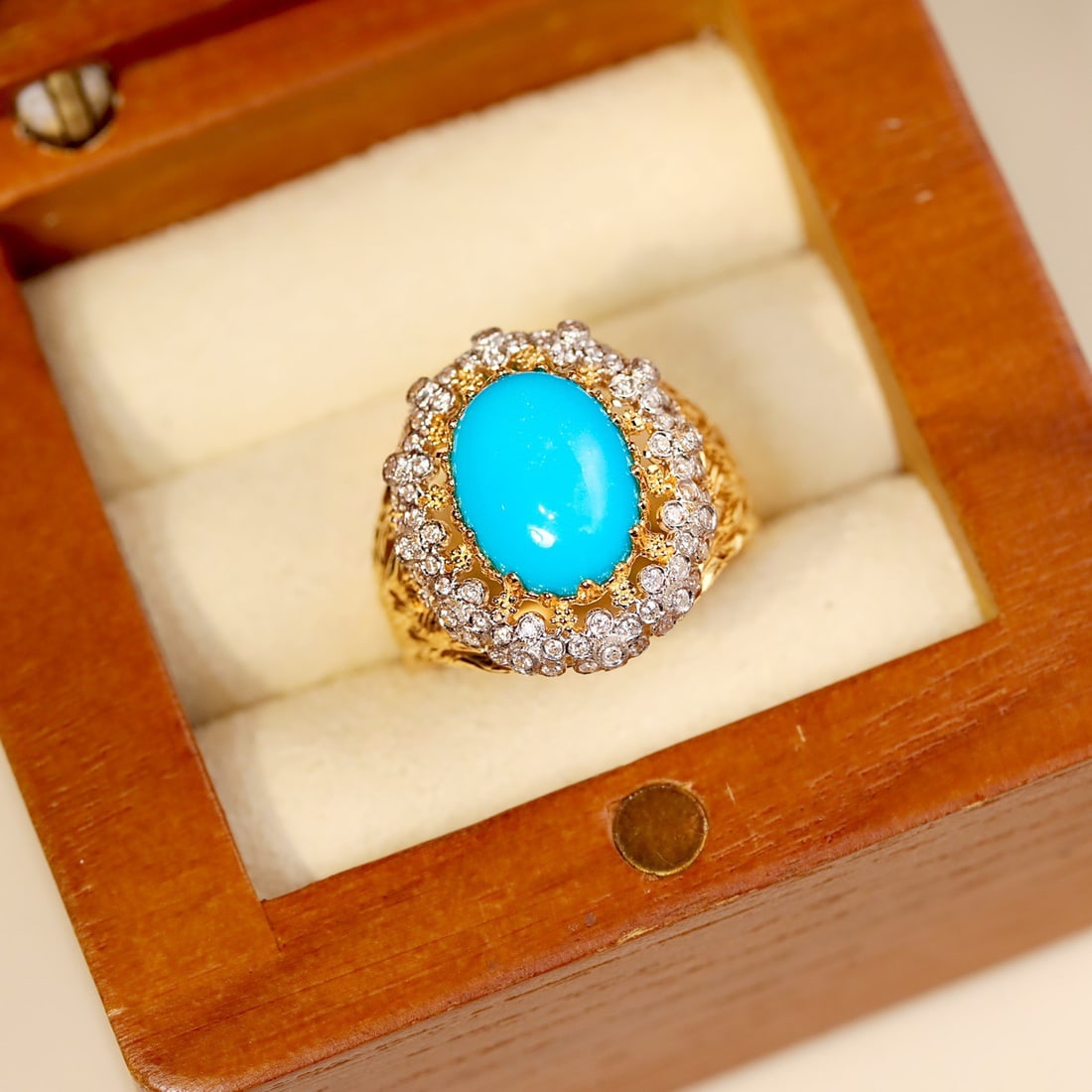 14k Gold 4.02 Ctw Natural Blue Turquoise & Diamond Ring - 6