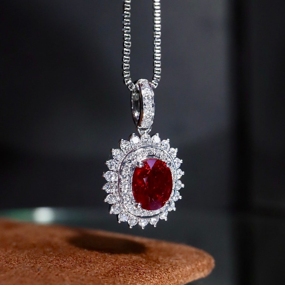 14k Gold 0.76 Ctw Natural Ruby & Diamond Pendant( Without Chain ) - 2