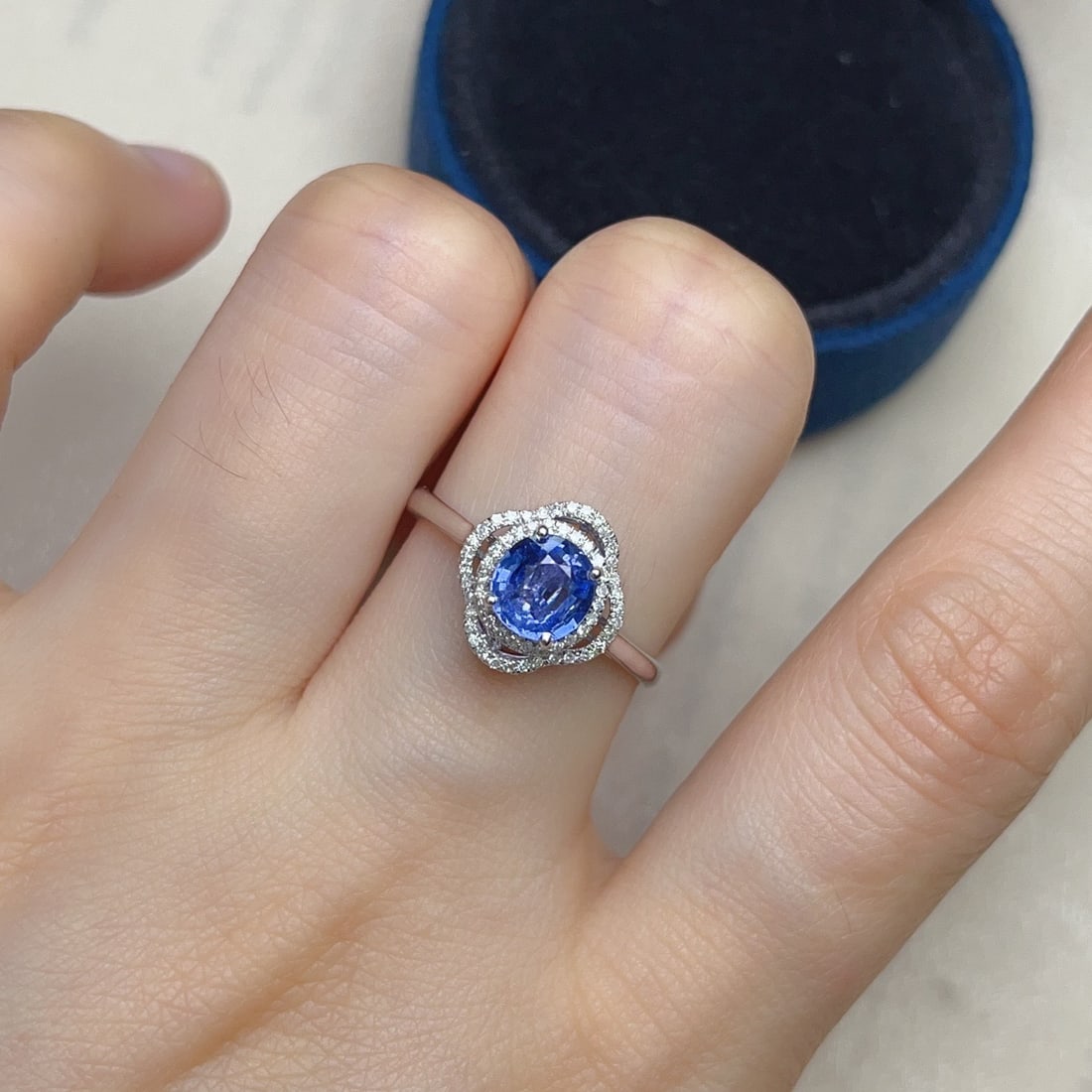 14k Gold 1.60 Ct Natural Sapphire & Diamond Ring - 6