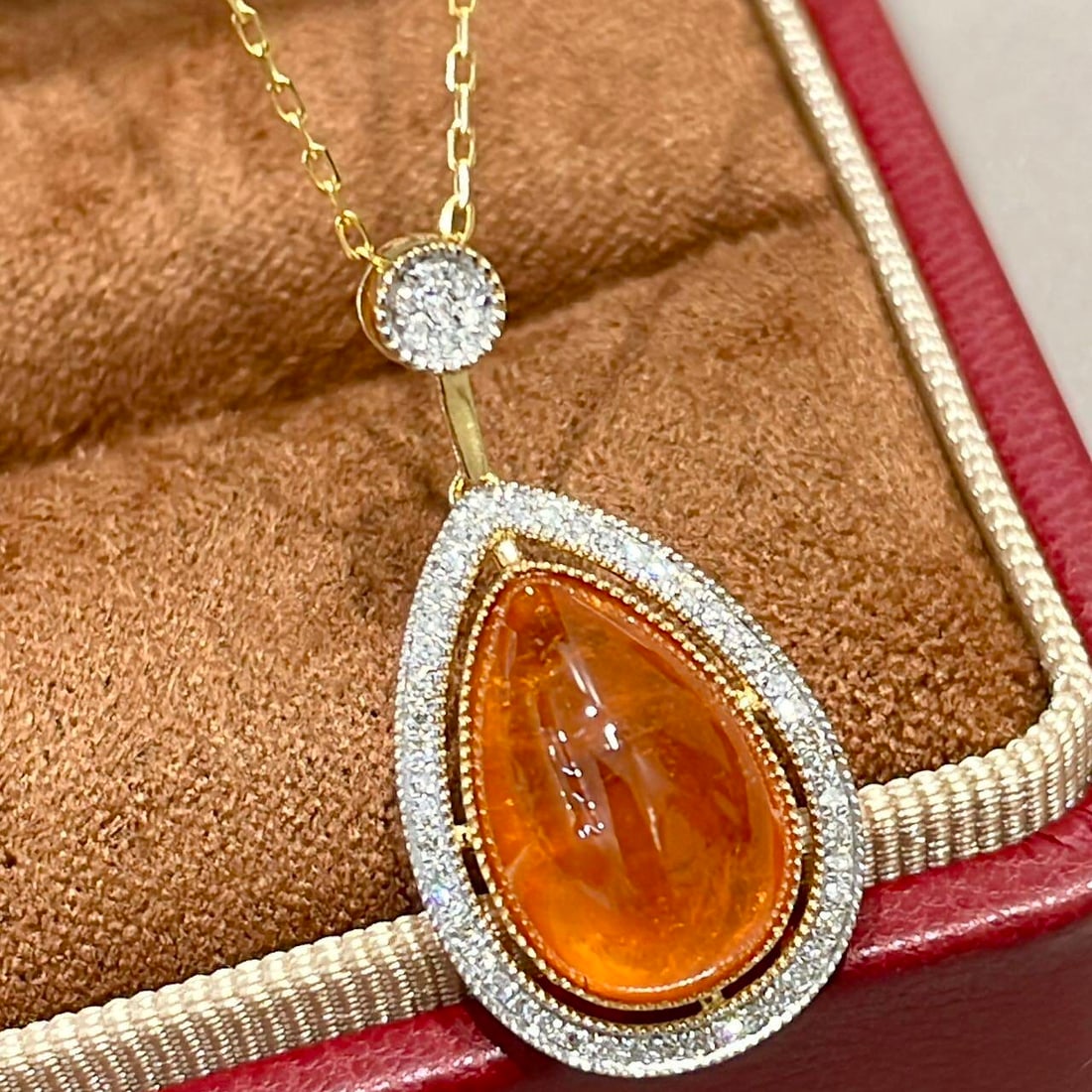14k Gold 7.5 Ct Natural Spessartine & Diamond Pendant( Without Chain ) - 2