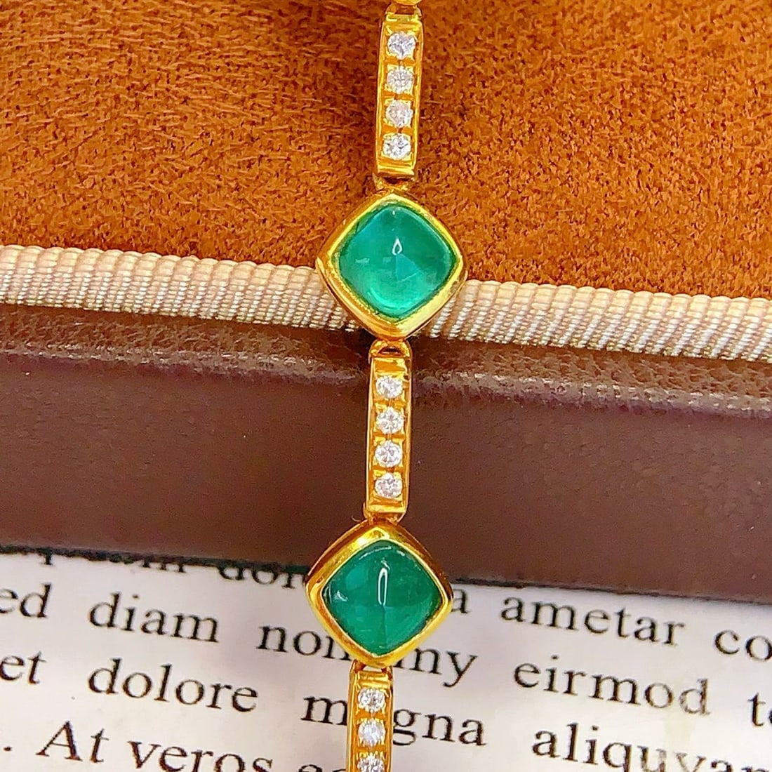 14k Gold 7.25 Ct Natural Emerald & Diamond Bracelet - 2