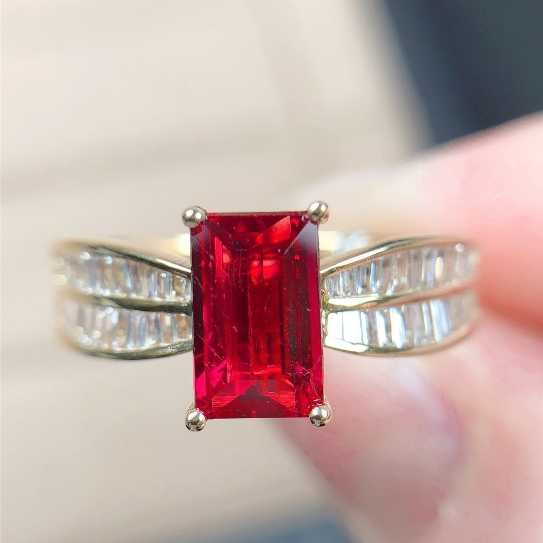 14k Gold 1.31 Ctw Natural Spinel & Diamond Ring - 2