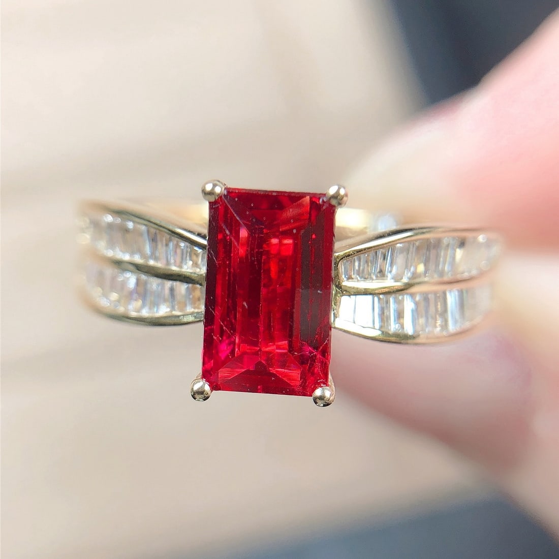 14k Gold 1.31 Ctw Natural Spinel & Diamond Ring - 3