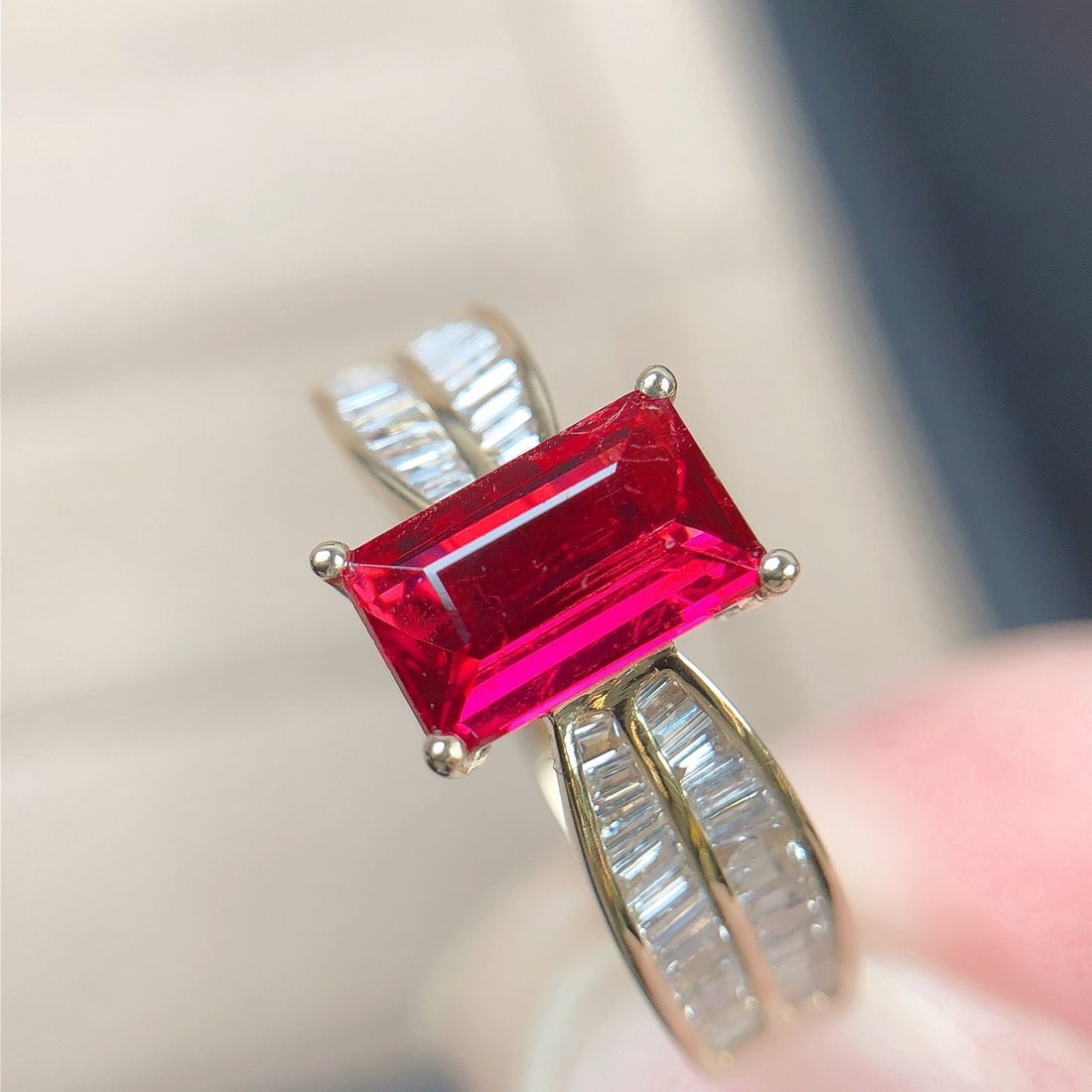 14k Gold 1.31 Ctw Natural Spinel & Diamond Ring - 4