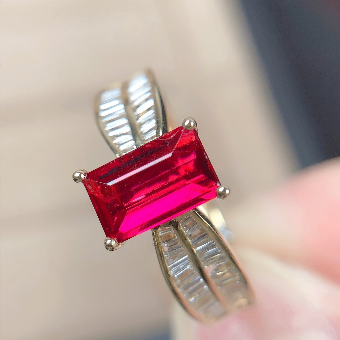 14k Gold 1.31 Ctw Natural Spinel & Diamond Ring - 7
