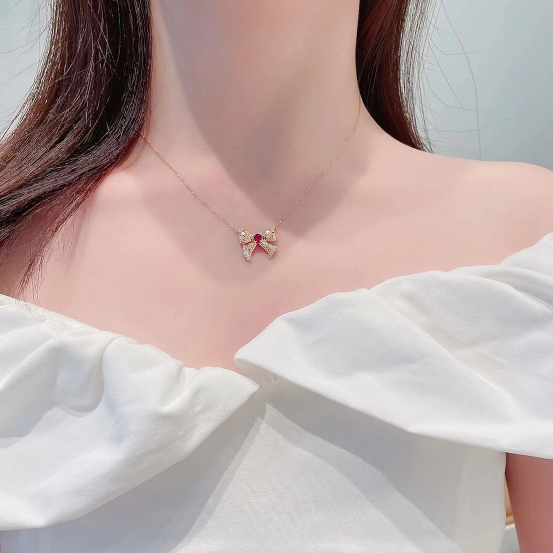 14k Gold 0.55 Ctw Natural Ruby & Diamond Necklace - 2