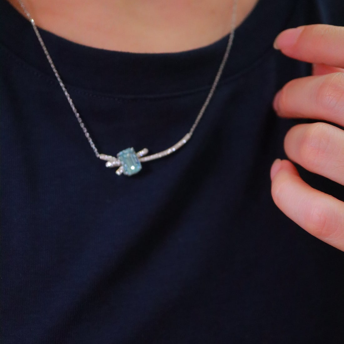 14k Gold 2.34 Ctw Natural Aquamarine & Diamond Necklace - 7