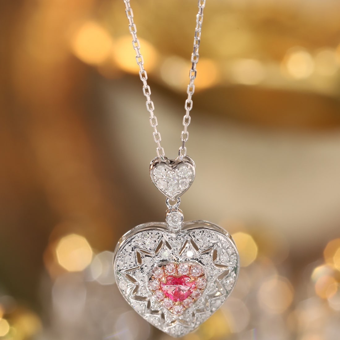 14k Gold 0.60 Ctw Natural Pink Diamond & Diamond Necklace - 3