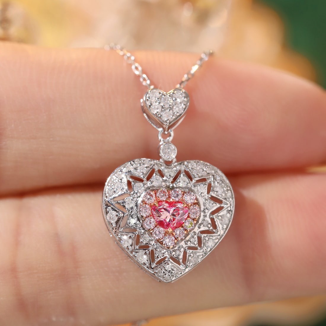 14k Gold 0.60 Ctw Natural Pink Diamond & Diamond Necklace - 4