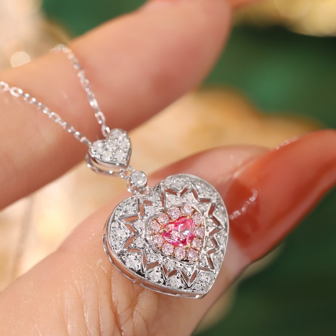 14k Gold 0.60 Ctw Natural Pink Diamond & Diamond Necklace - 5