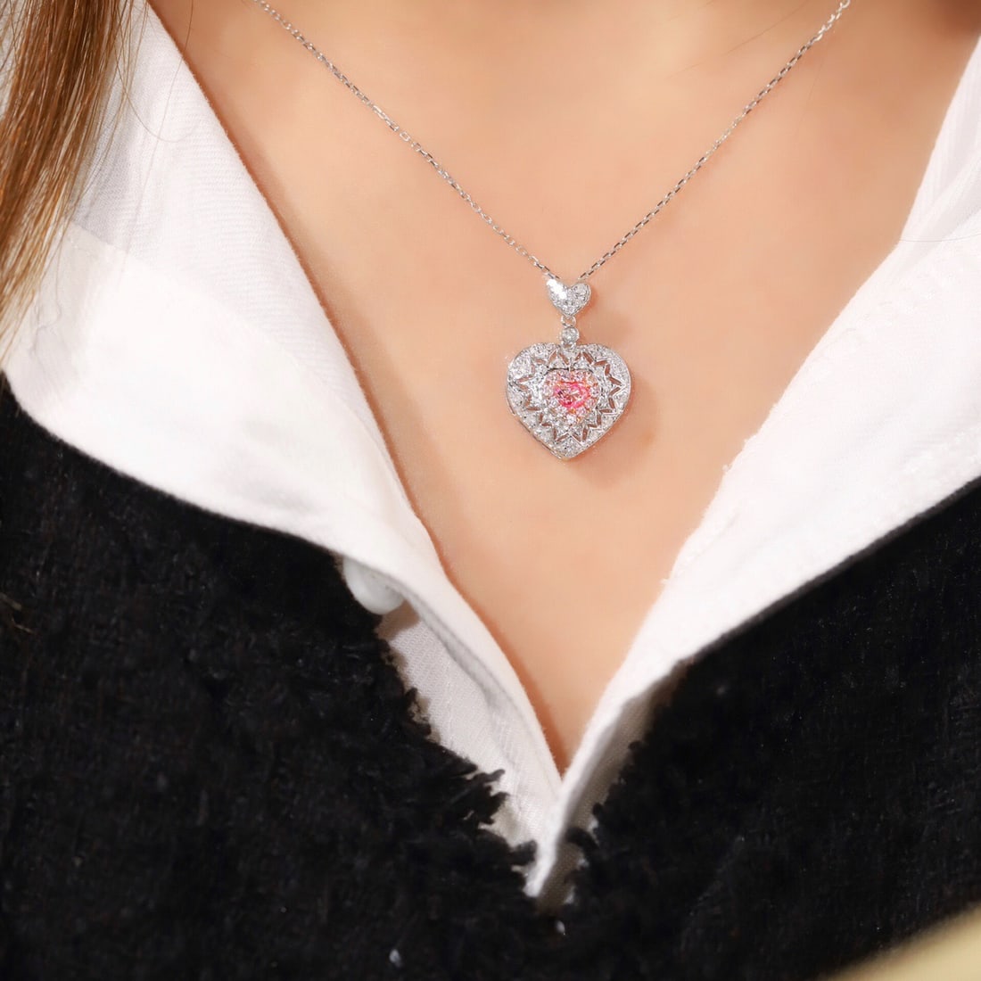 14k Gold 0.60 Ctw Natural Pink Diamond & Diamond Necklace - 7