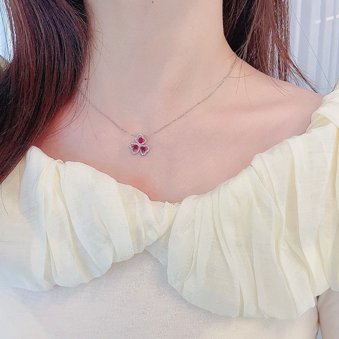 14k Gold 0.99 Ctw Natural Ruby & Diamond Necklace - 2