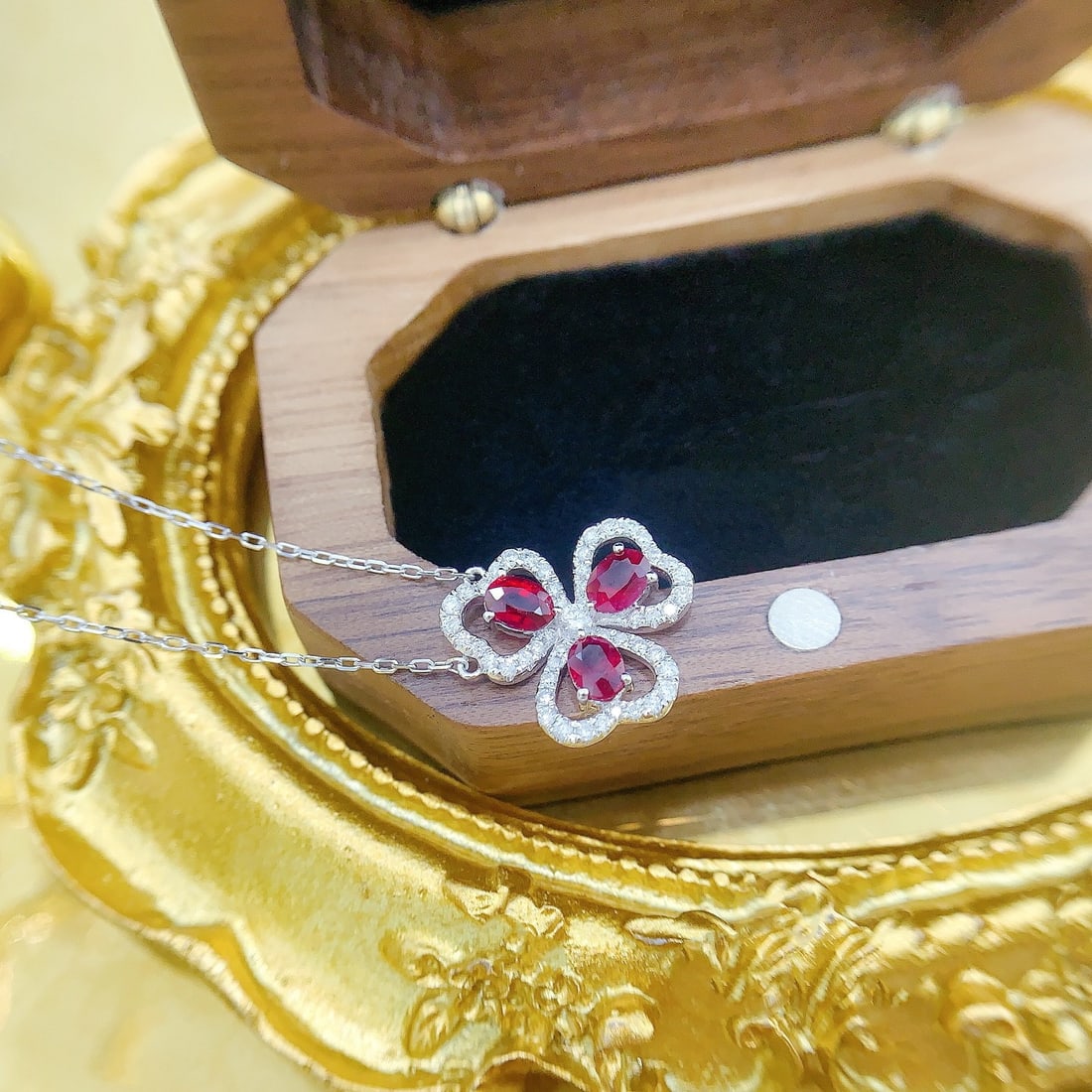 14k Gold 0.99 Ctw Natural Ruby & Diamond Necklace - 3