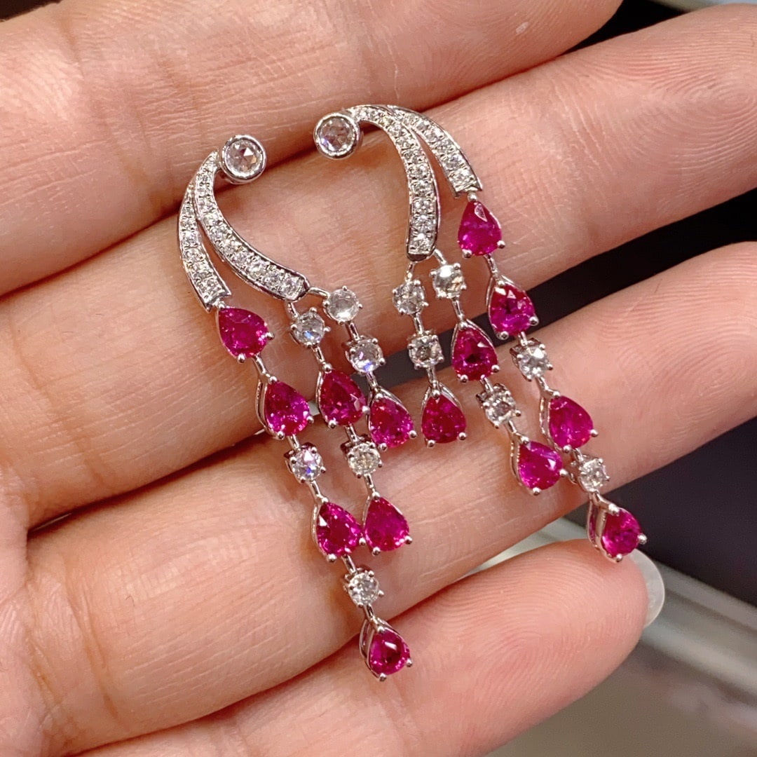 14k Gold 6.27 Ctw Natural Ruby & Diamond Earrings - 3