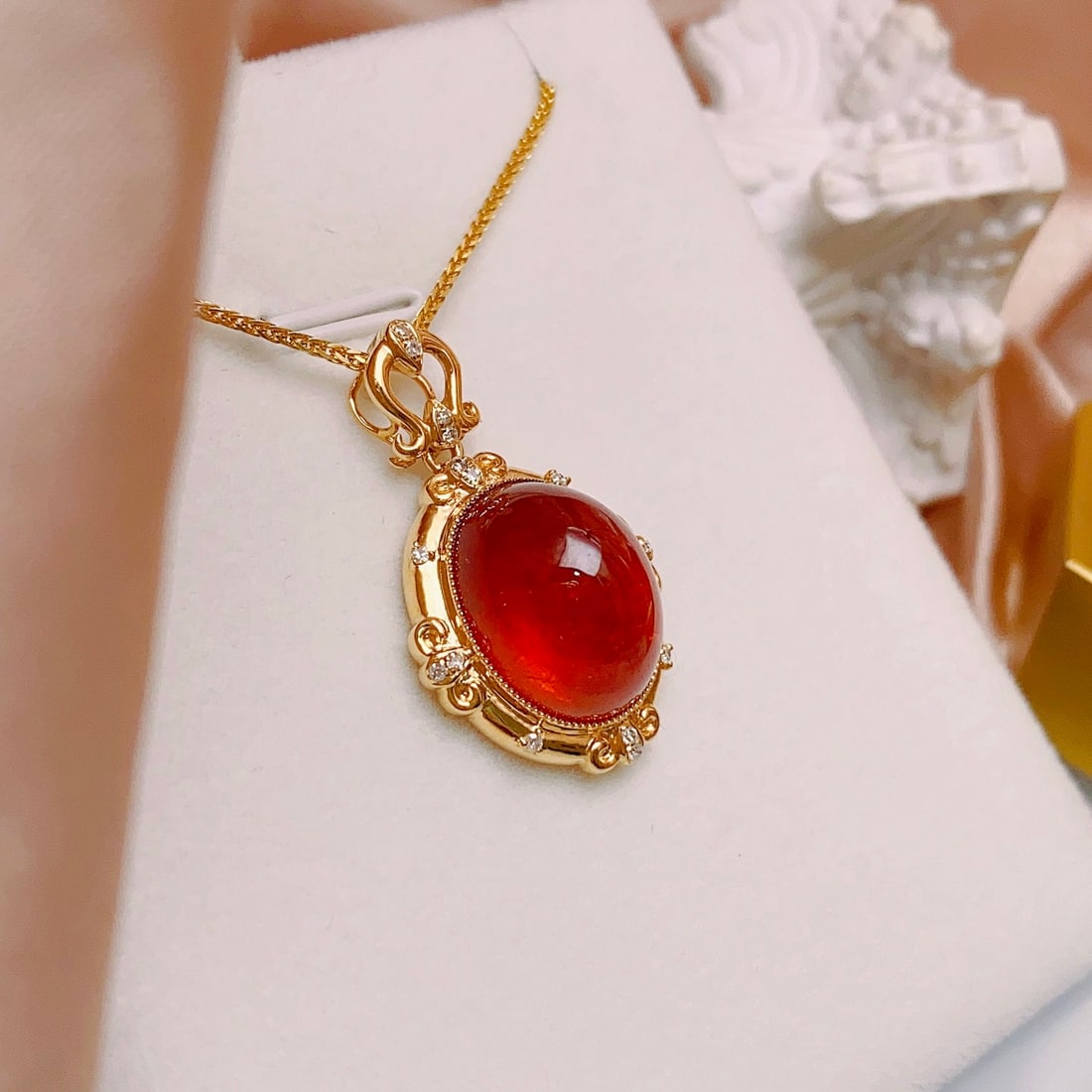 14k Gold 14.50 Ct Natural Spessartine & Diamond Pendant( Without Chain ) - 3