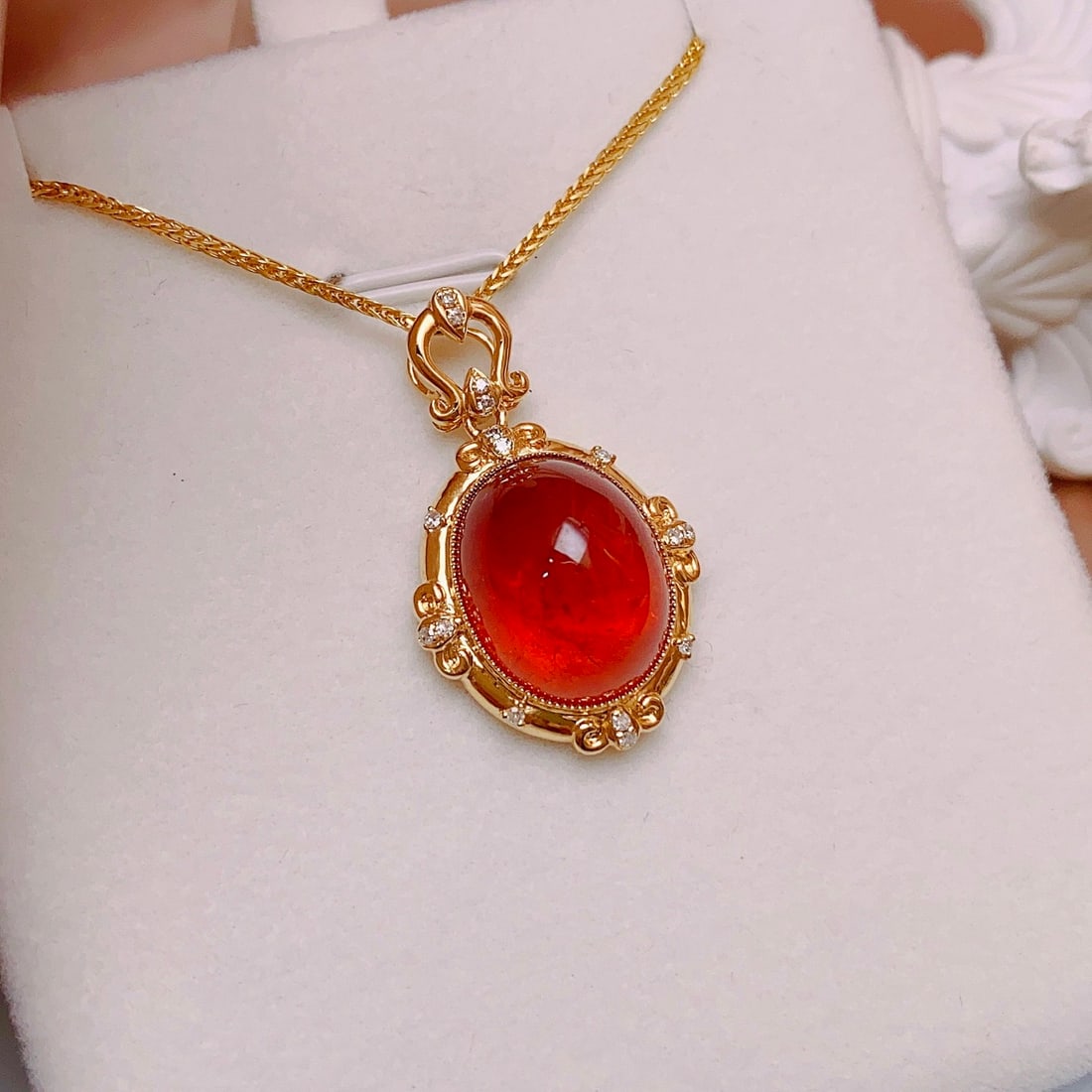 14k Gold 14.50 Ct Natural Spessartine & Diamond Pendant( Without Chain ) - 4