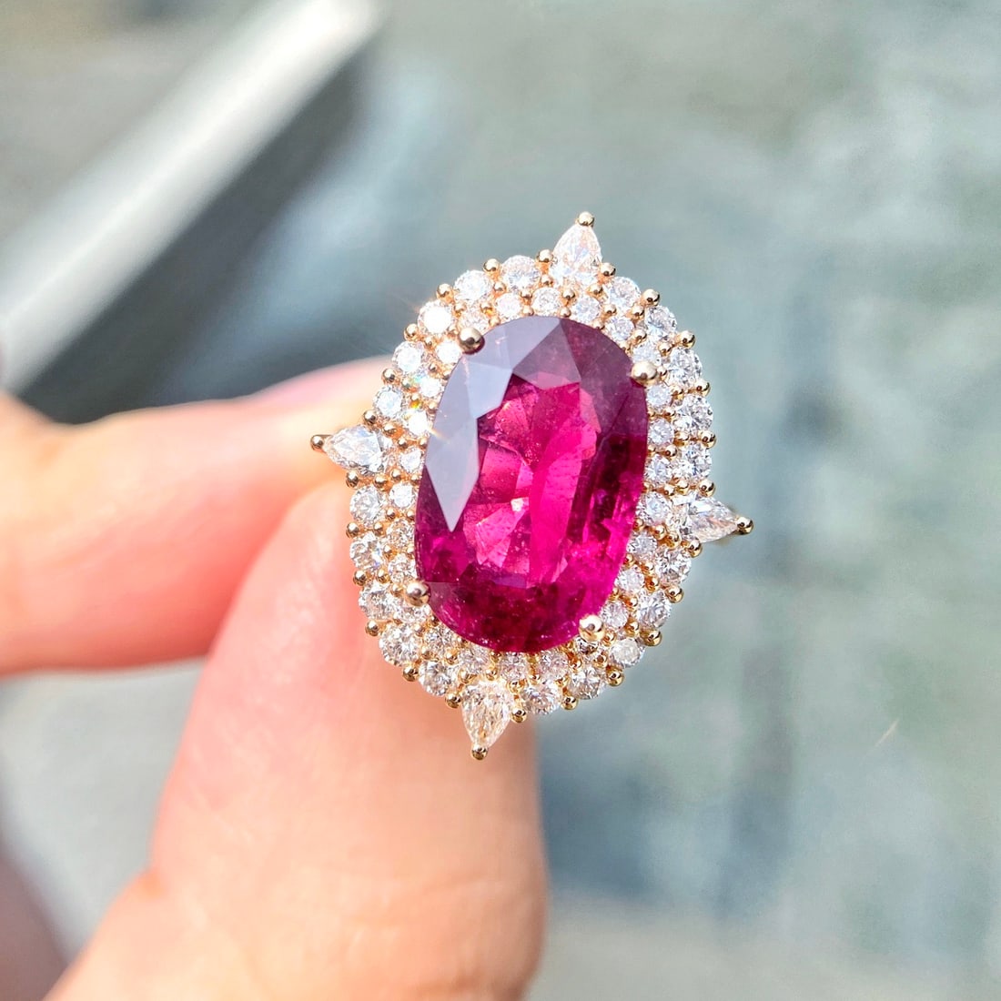 14k Gold 5.77 Ctw Natural Tourmaline & Diamond Ring - 2
