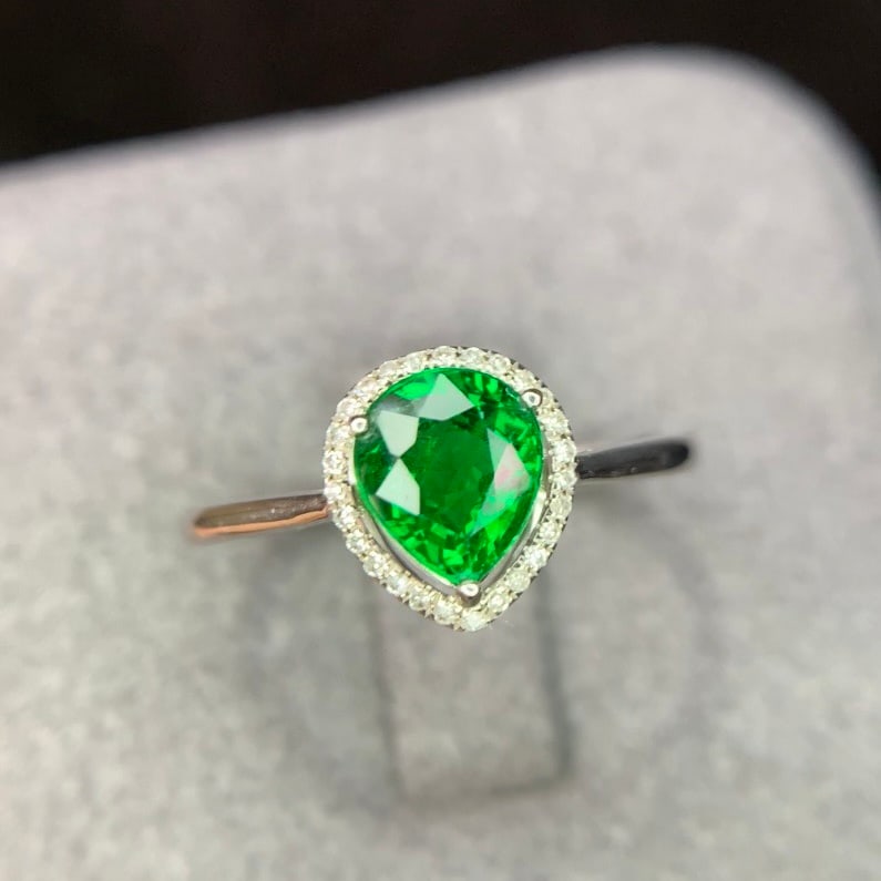 14k Gold 1.1 Ct Natural Tsavorite & Diamond Ring - 7