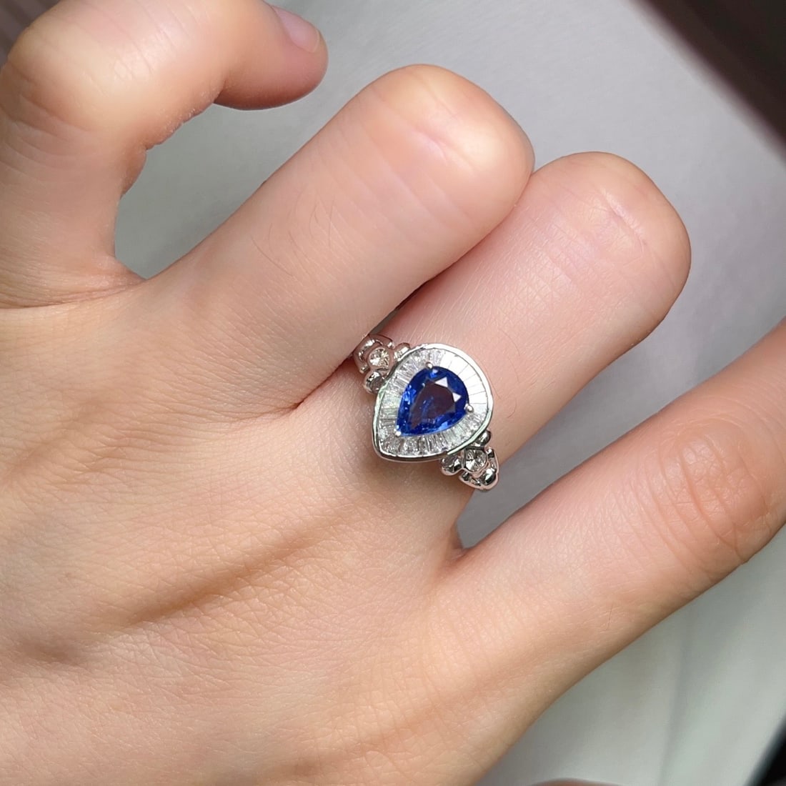 14k Gold 1.10 Ct Natural Sapphire & Diamond & Sapphire Ring - 6
