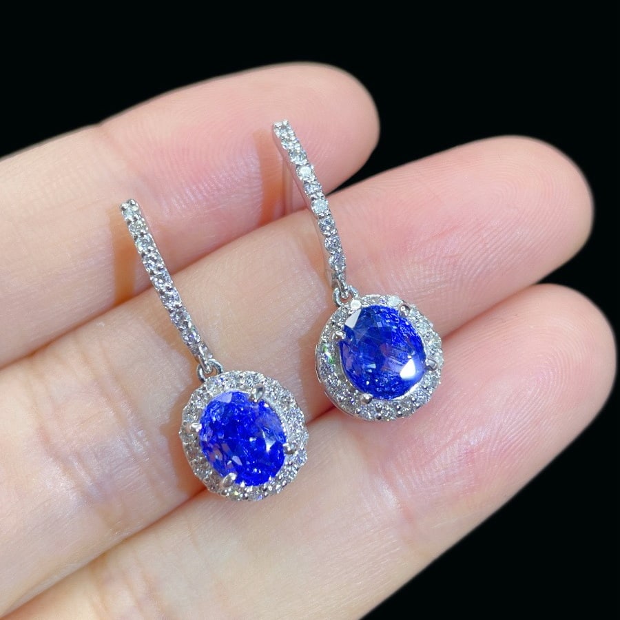 14k Gold 2.15 Ctw Natural Sapphire & Diamond Earrings - 2
