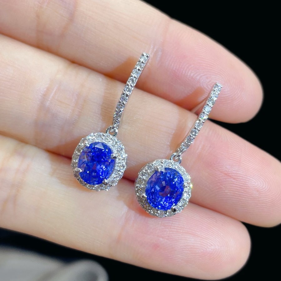 14k Gold 2.15 Ctw Natural Sapphire & Diamond Earrings - 3