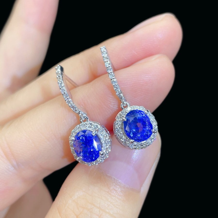 14k Gold 2.15 Ctw Natural Sapphire & Diamond Earrings - 4