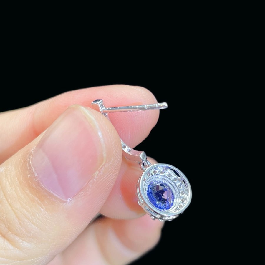 14k Gold 2.15 Ctw Natural Sapphire & Diamond Earrings - 5