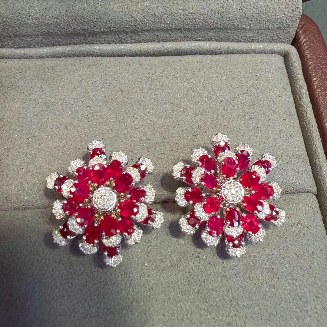 14k Gold 3.43 Ctw Natural Ruby & Diamond Earrings - 3