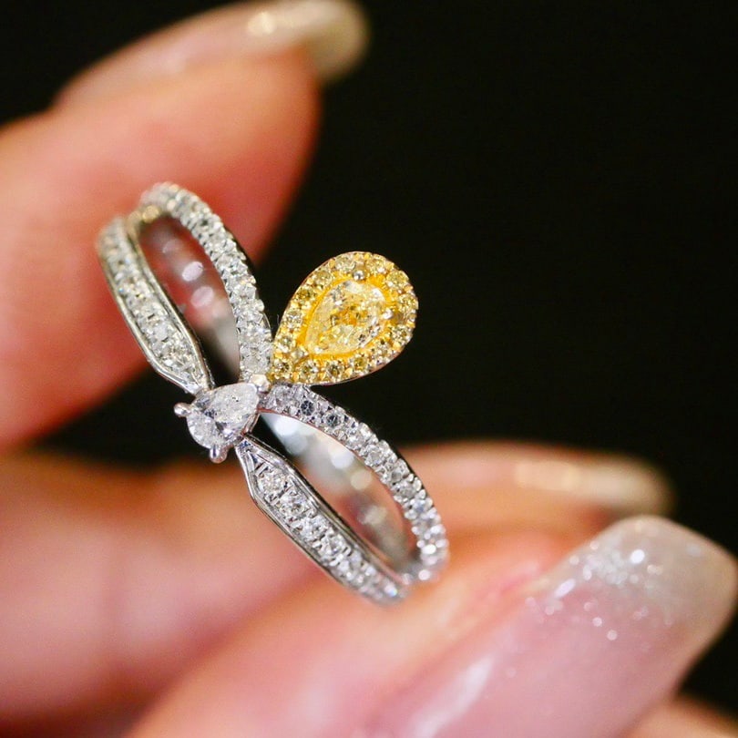14k Gold 0.45 Ctw Natural Yellow Diamond & Diamond Ring - 3
