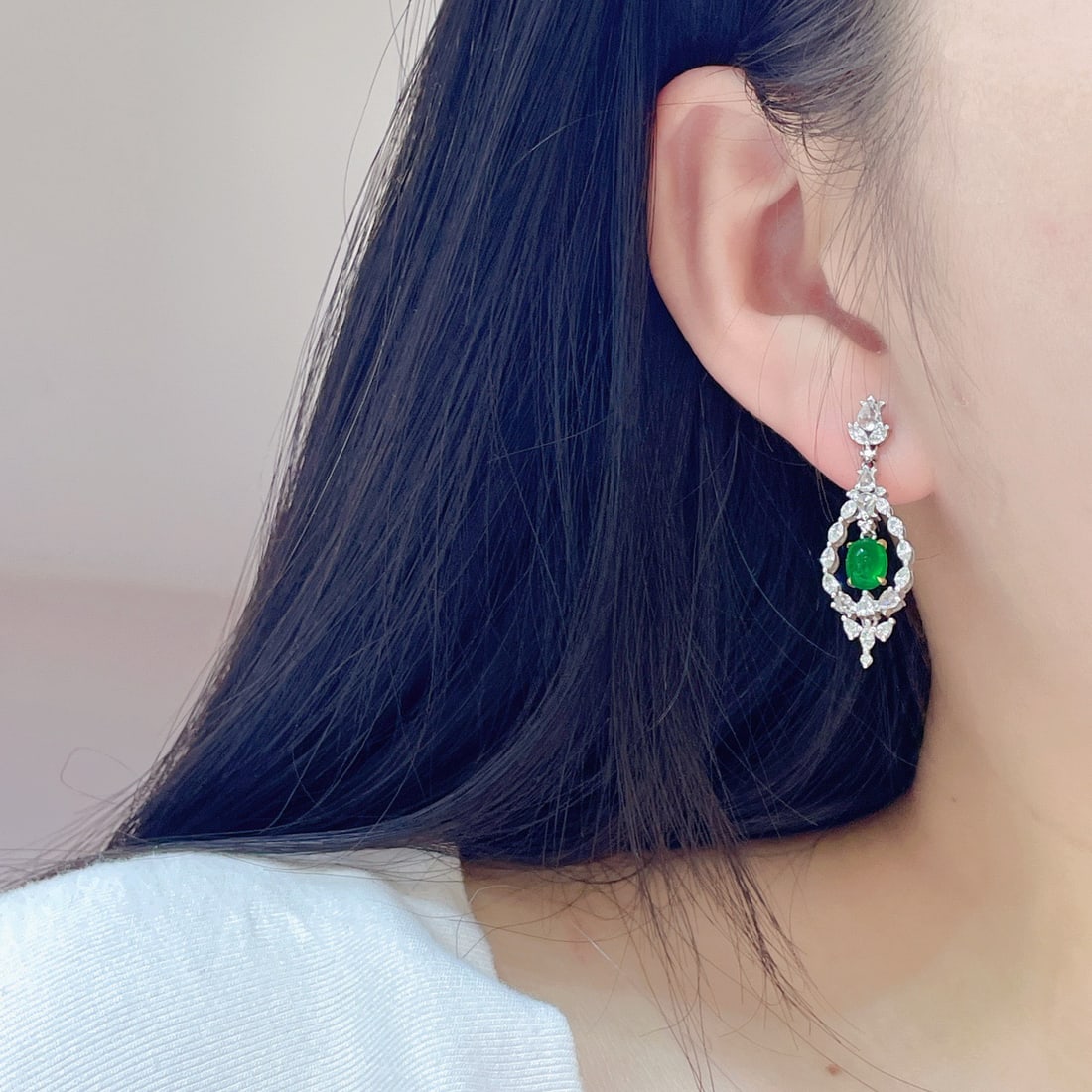 14k Gold 3.25 Ctw Vivid Green Natural Emerald & Diamond Earrings - 6