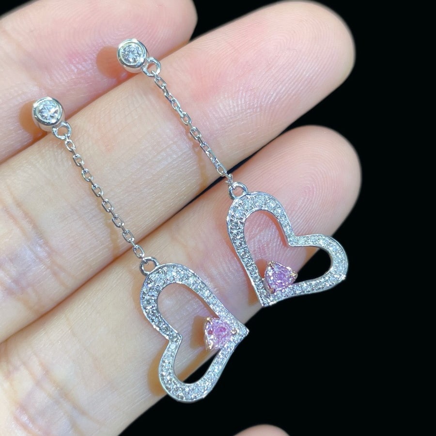 14k Gold 0.58 Ctw Natural Pink Diamond & Diamond Earrings - 2