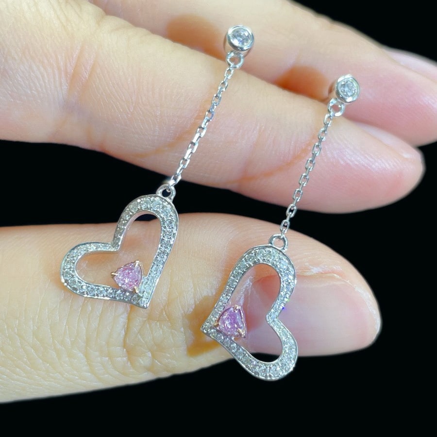 14k Gold 0.58 Ctw Natural Pink Diamond & Diamond Earrings - 3