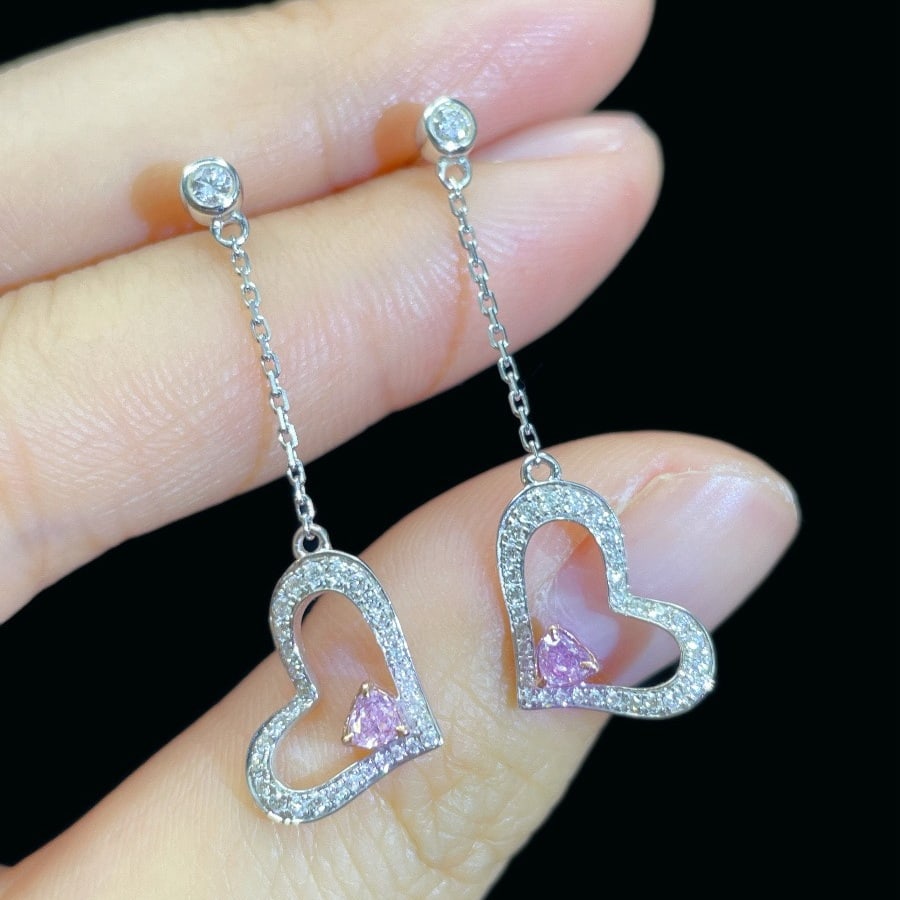 14k Gold 0.58 Ctw Natural Pink Diamond & Diamond Earrings - 4