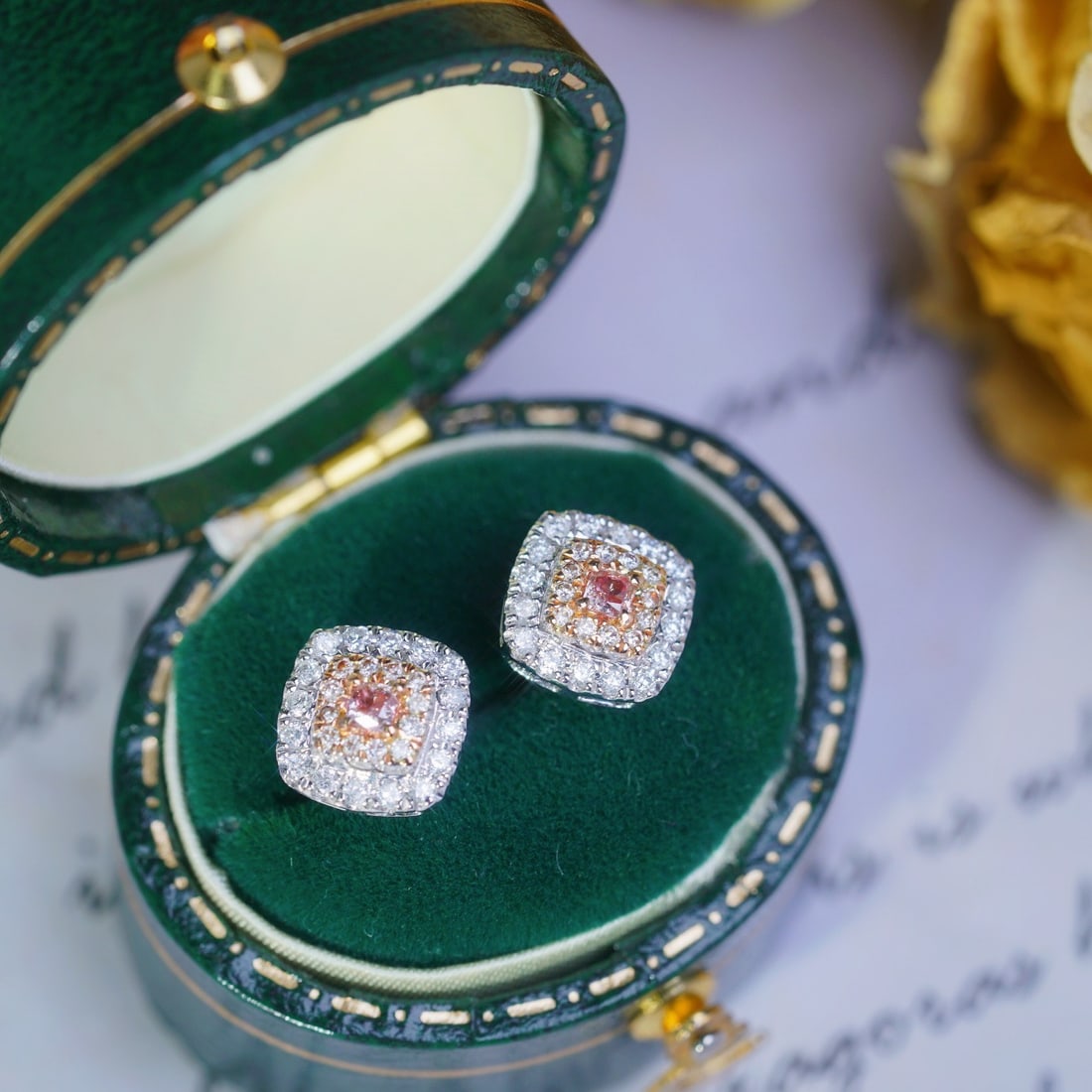 14k Gold 0.50 Ctw Natural Pink Diamond & Diamond Earrings - 3