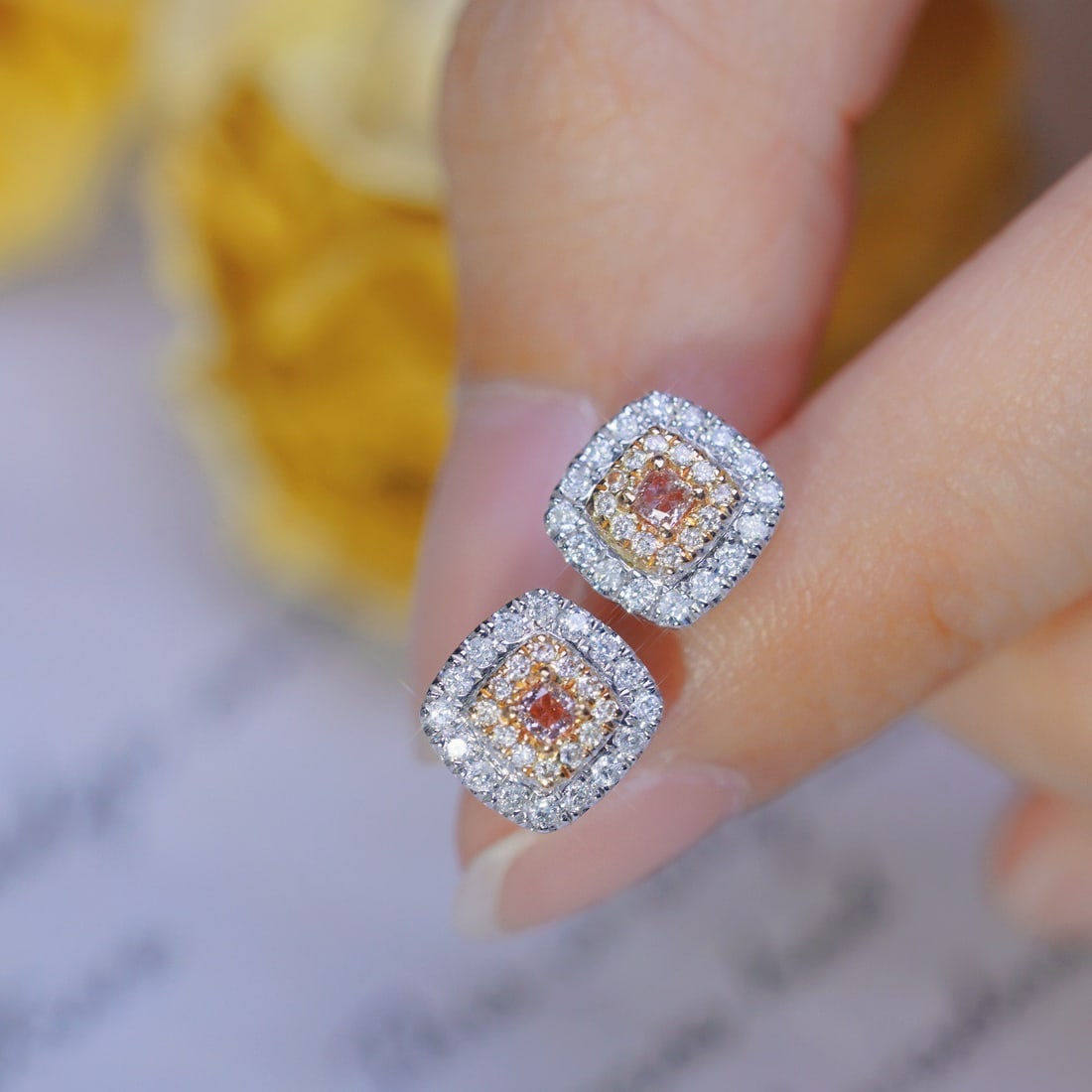 14k Gold 0.50 Ctw Natural Pink Diamond & Diamond Earrings - 6