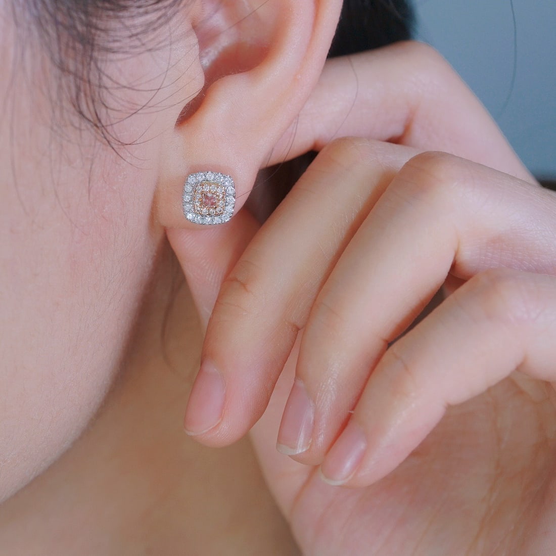 14k Gold 0.50 Ctw Natural Pink Diamond & Diamond Earrings - 9