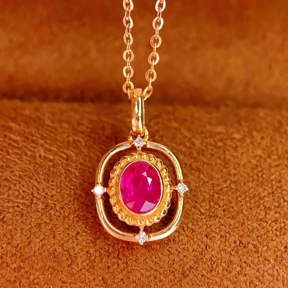 14k Gold 0.45 Ct Natural Ruby & Diamond Necklace - 2