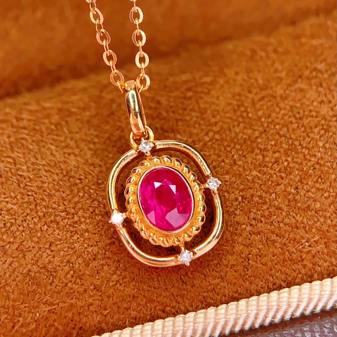 14k Gold 0.45 Ct Natural Ruby & Diamond Necklace - 3