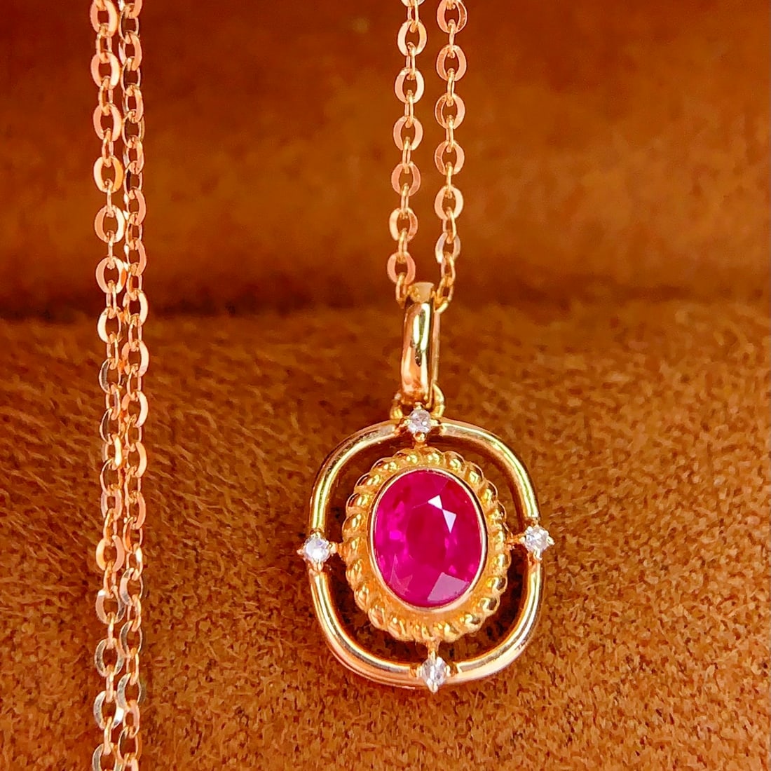 14k Gold 0.45 Ct Natural Ruby & Diamond Necklace - 4